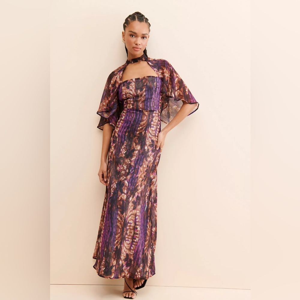 Anthropologie Purple and Brown Maxi Dress
